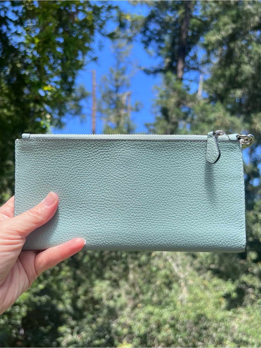 COACH Blue Pebble Leather Wristet Clutch Wallet with Silver Hardware AUTHENTIC - Picture 2 of 10
